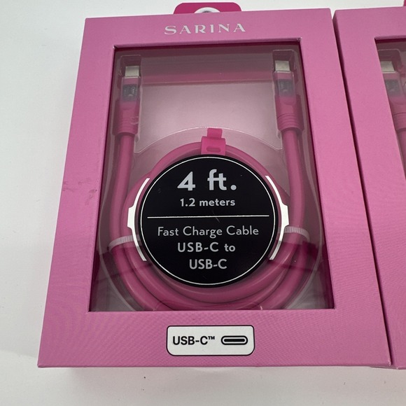 Sarina 4 ft Fast Charger Cable USB-C to USB-C Tangle Free PINK New X2 - Picture 2 of 3